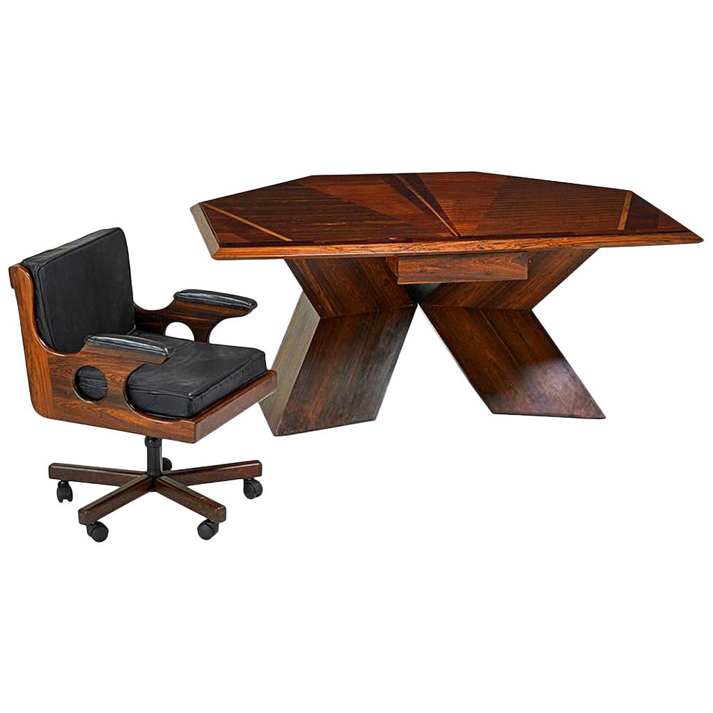 Rosewood Diamond Desk and Chair by Don Shoemaker