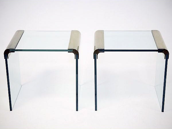 Italian Pair of brass and glass waterfall occasional/side table by PACE