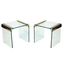 Pair of brass and glass waterfall occasional/side table by PACE
