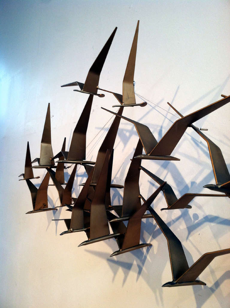 Mid-Century Modern Flock of bird wall sculpture by C.Jere