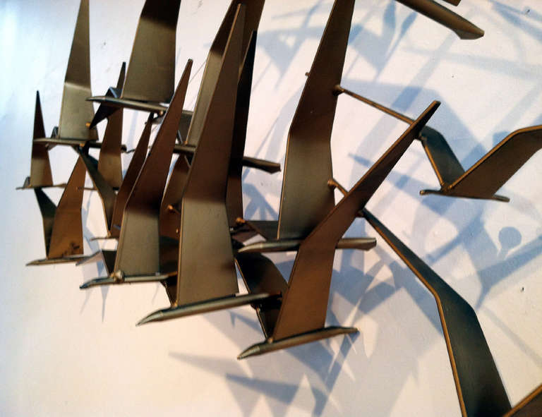 Late 20th Century Flock of bird wall sculpture by C.Jere