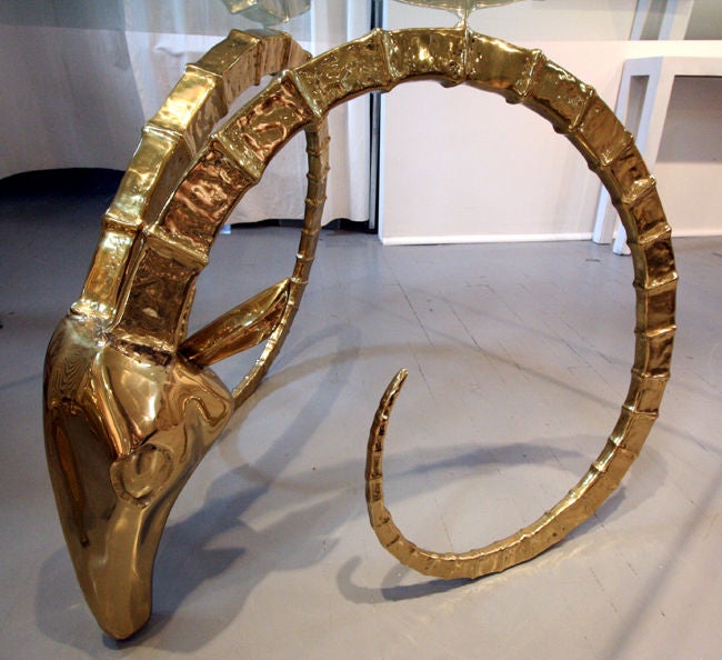 Mid-20th Century Signed Numbered Bronze Ram head Table Leon Francois Chervet