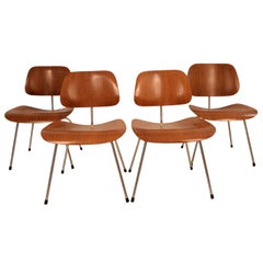 Four Early Eames Walnut DCM chairs by Herman Miller