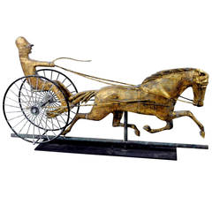 Antique Early Gilded Horse and Buggy Weathervane