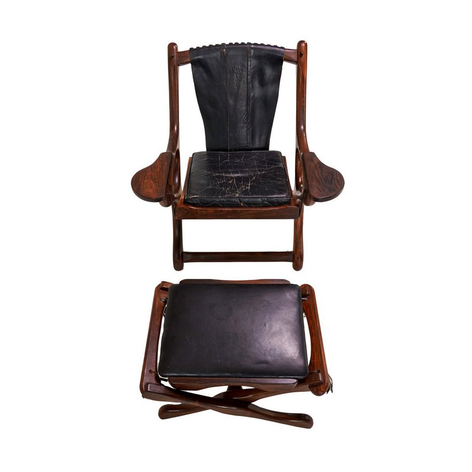 Mexican Rosewood Lounge Chair and Ottoman Don Shoemaker For Sale