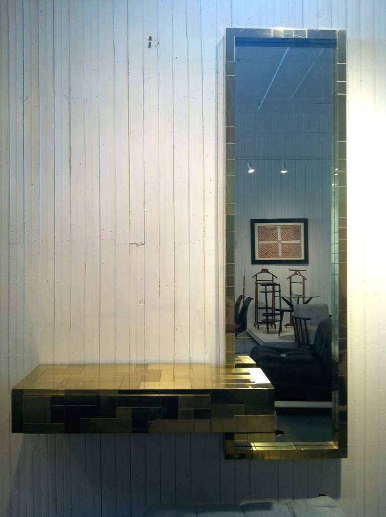Paul Evans brass Cityscape wall mount console mirror bench set at 1stDibs
