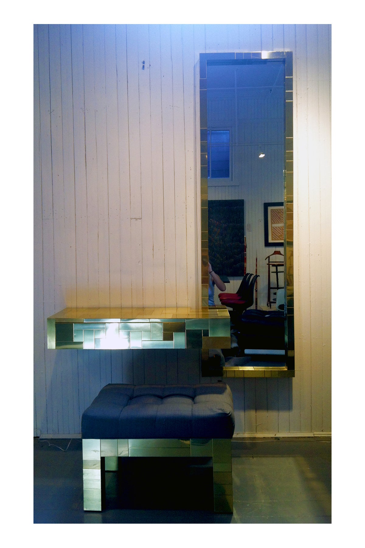 Paul Evans brass Cityscape wall mount console mirror bench set at 1stDibs