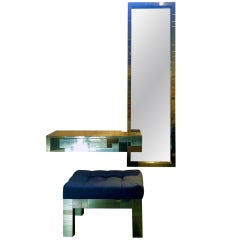 Paul Evans brass Cityscape wall mount console mirror bench set