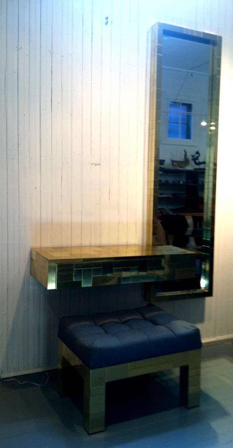 Paul Evans brass Cityscape wall mount console mirror bench set at 1stDibs