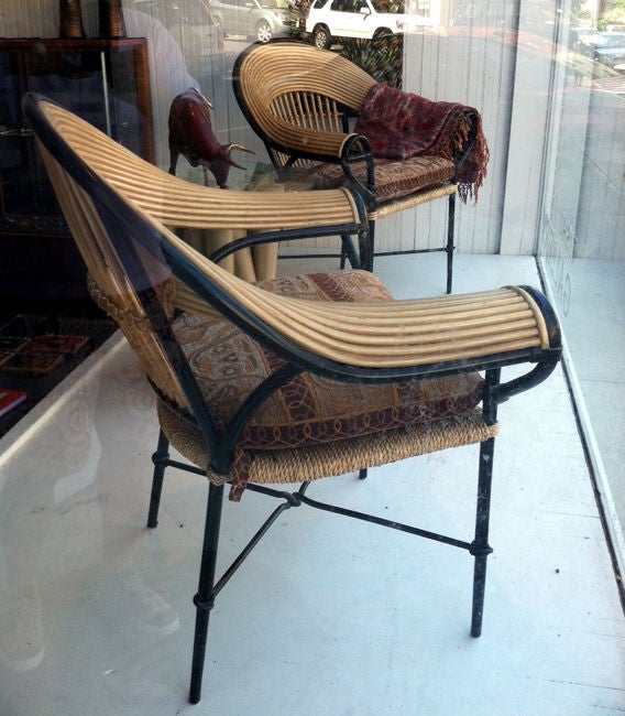 20th Century Pair of Bamboo Arm Chairs with cushions