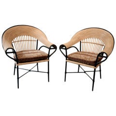 Vintage Pair of Bamboo Arm Chairs with cushions