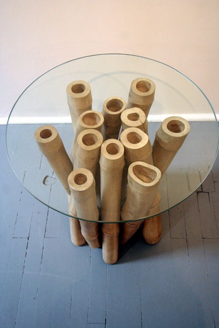 Occasional Center Table Sculpted Bamboo Clustered Base