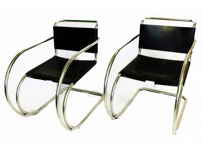 Mid-Century Modern Pair MR 20 Lounge chairs Mies Van Der Rohe