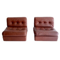 Pair of leather lounge slipper chair Mario Bellini B&B Italia