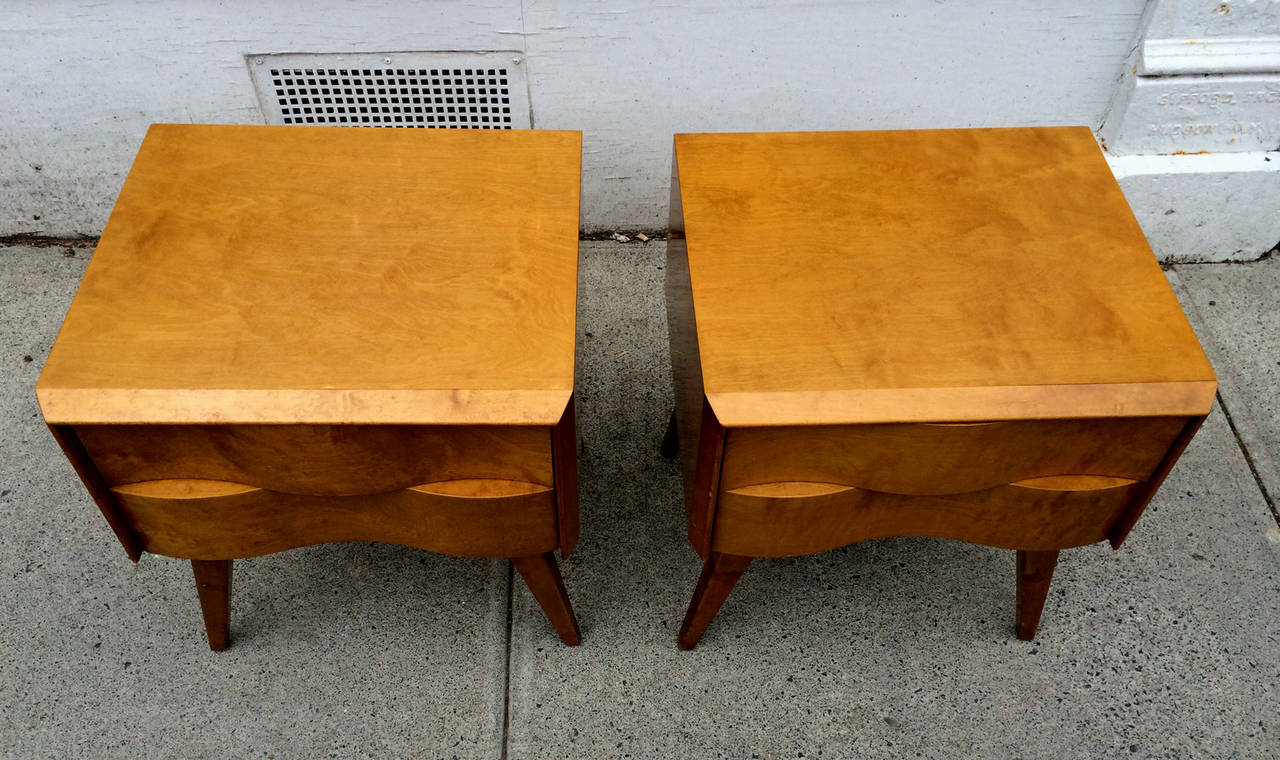 Mid-Century Modern Pair of Wavy Front Nightstands by Edmond J. Spence