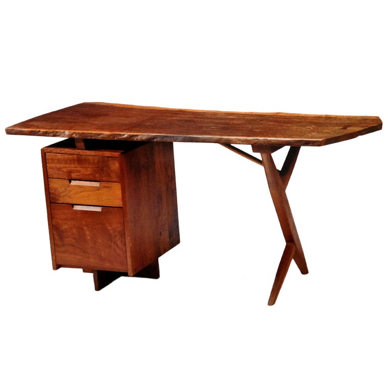 Rare walnut and laurel wood cross legged desk with drawers George Nakashima