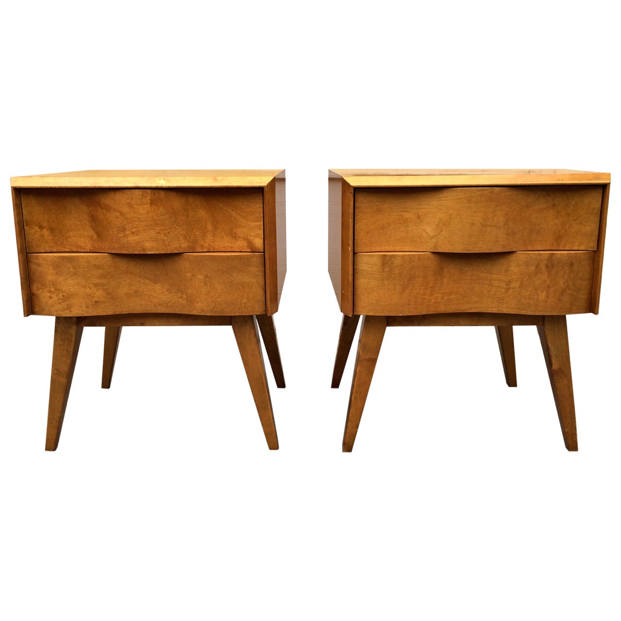 Pair of Wavy Front Nightstands by Edmond J. Spence