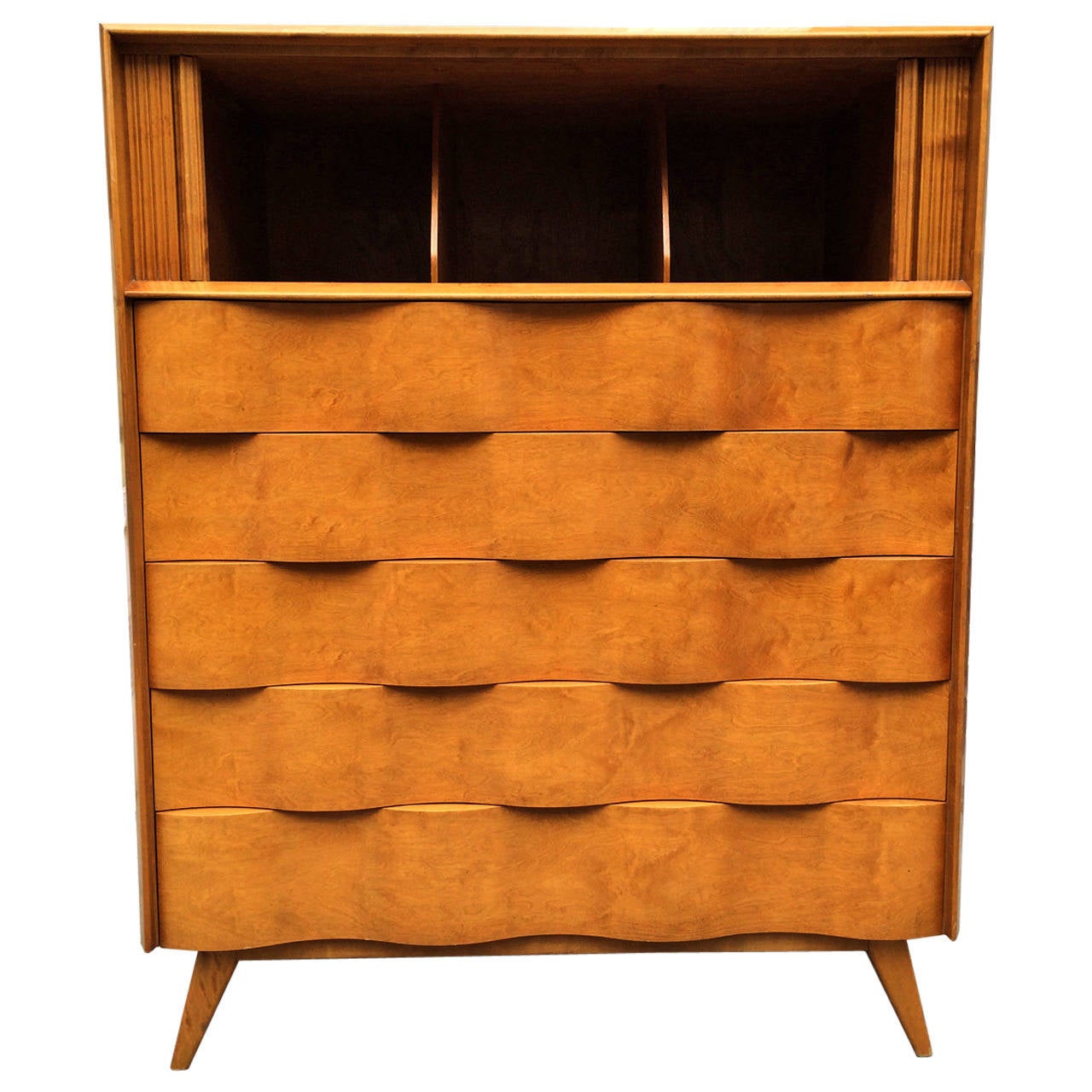 1950s Mahogany Tall Dresser with Tambour Doors by Brown Saltman at 1stdibs