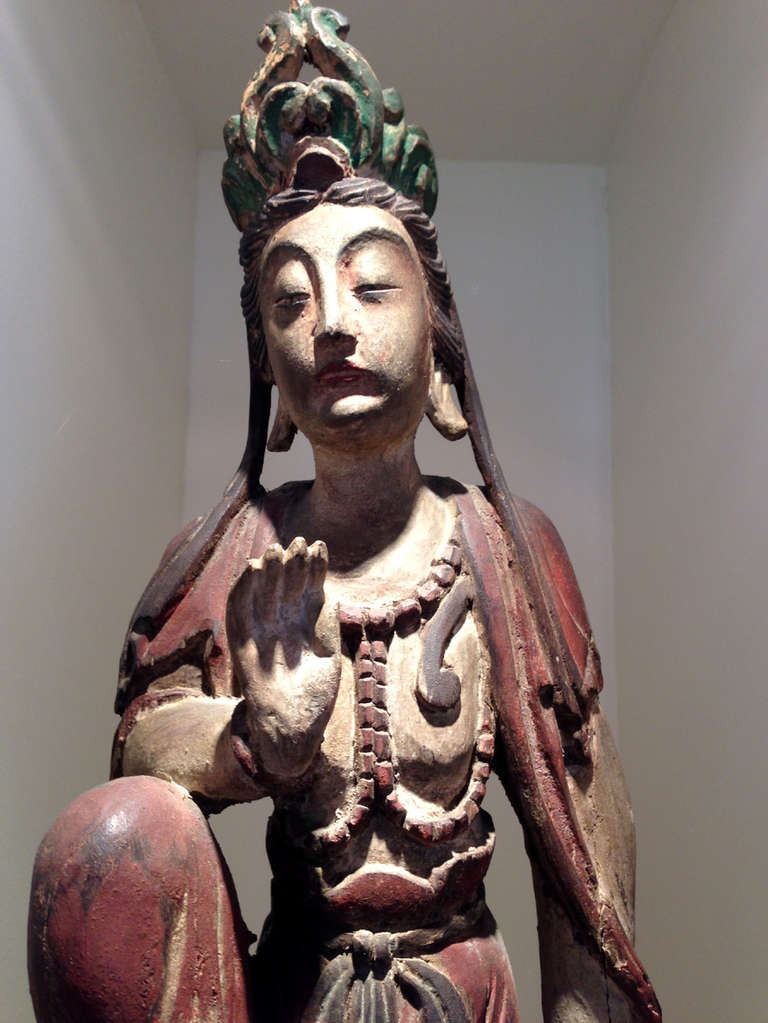 Pair of Chinese Wood Statues of Guanyin, 
