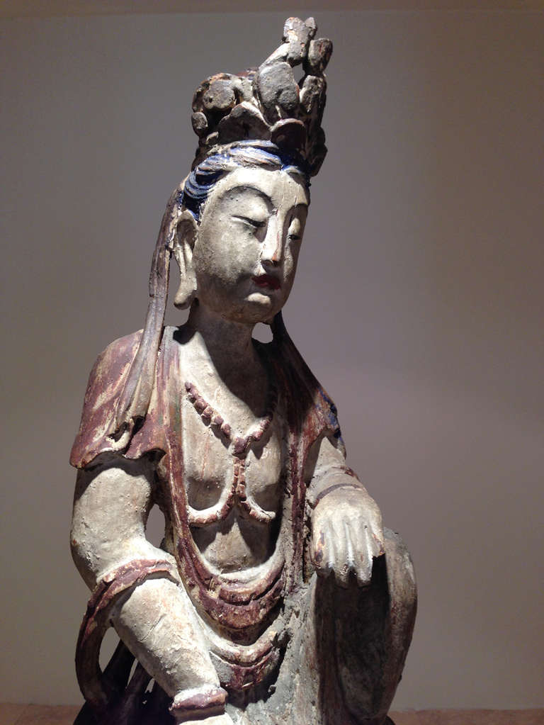 Pair of Chinese Wood Statues of Guanyin, 
