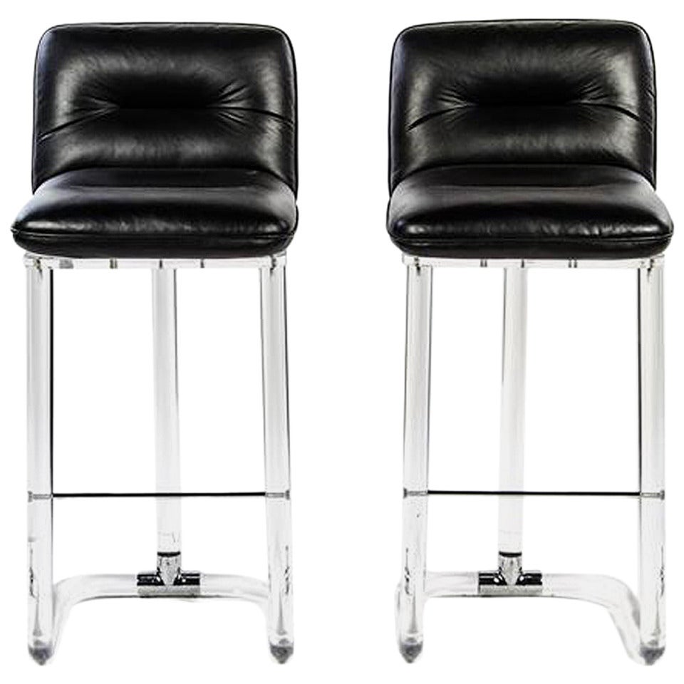 Pair of Signed Swivel High Chairs or Bar Stools by Lion in Frost