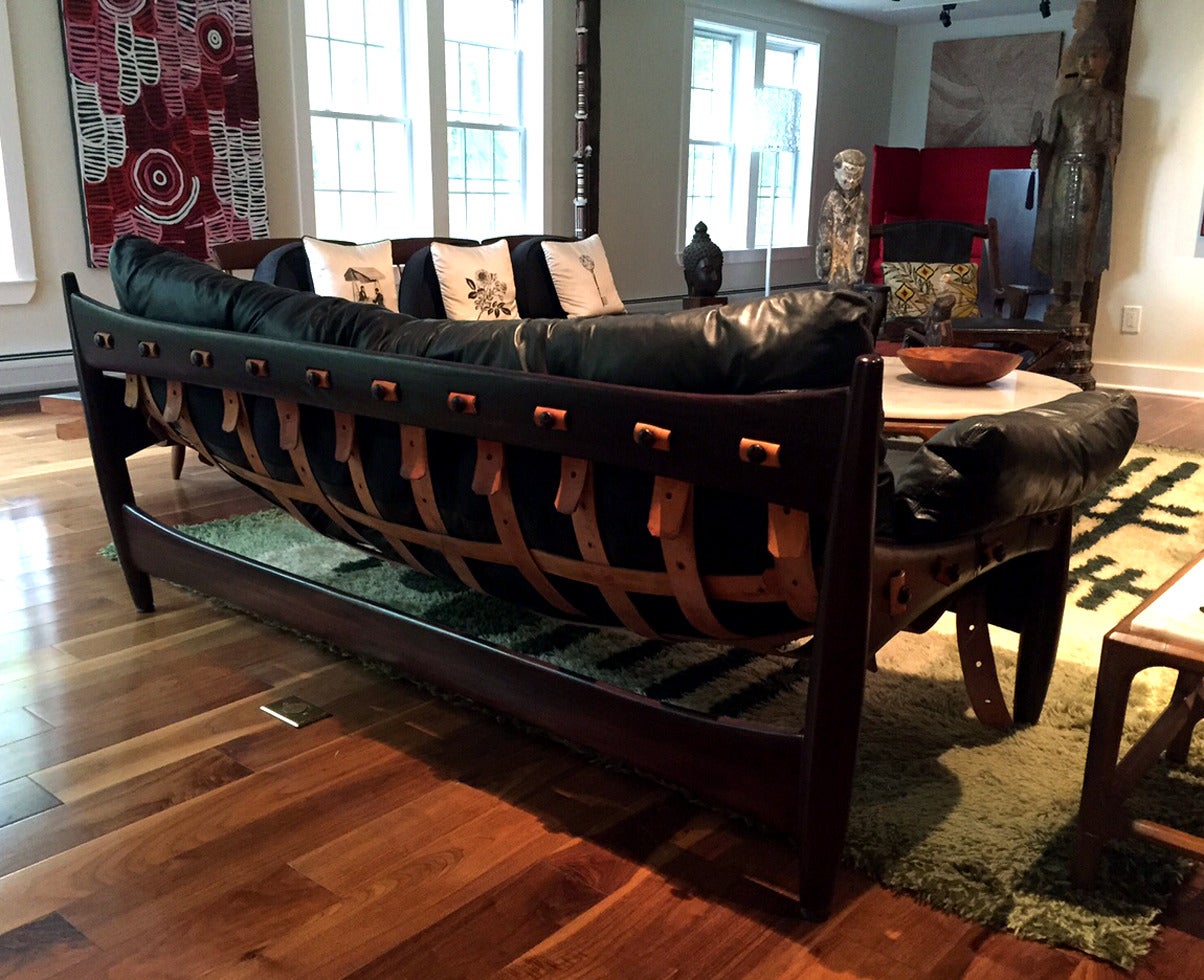 Leather Rare Brazilian Rosewood Sheriff Sofa by Sergio Rodrigues