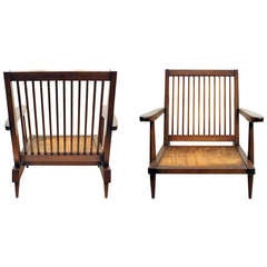 Pair of Walnut Arm Lounge Chairs by George Nakashima