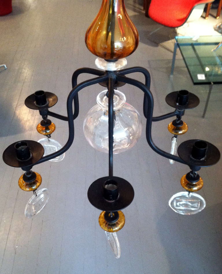 Swedish Hanging Candelabra Art Glass Chandelier Erik Hoglund at 1stDibs