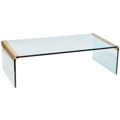 Large Italian Glass And Brass Waterfall Coffee Table Pace