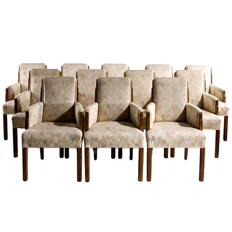 Twelve English Art Deco Oak Dining Arm chairs Trollope & Colls