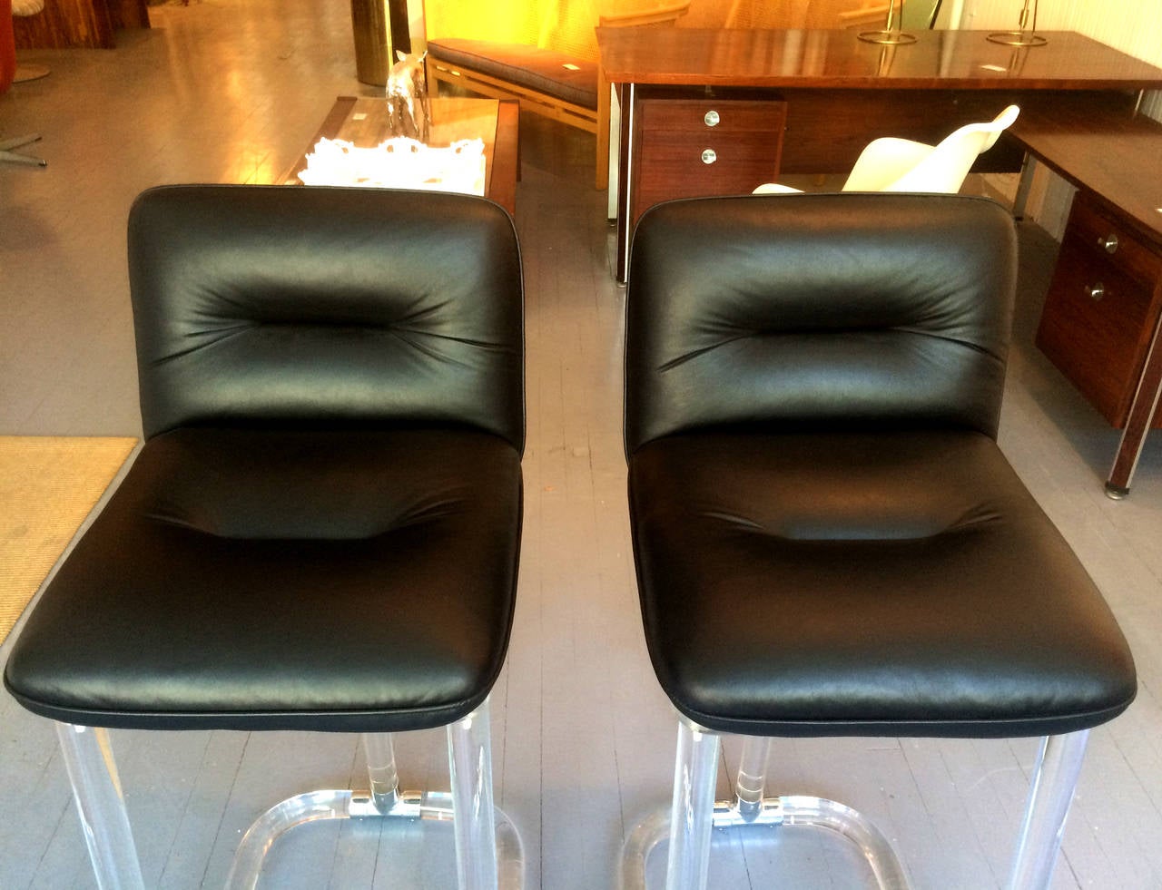 Modern Pair of Signed Swivel High Chairs or Bar Stools by Lion in Frost