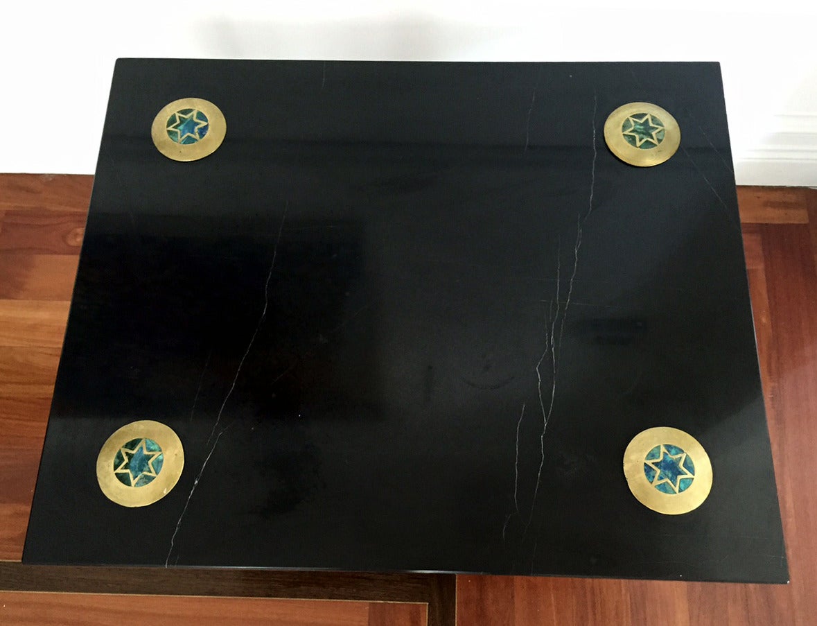 Mid-20th Century Rare Marble and Inlaid Brass Table by Pepe Mendoza For Sale
