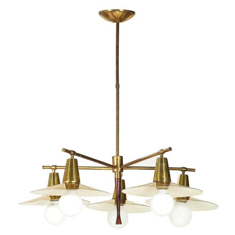 Midcentury Indsutrial Brass Chandelier Gerald Thurston Lightolier