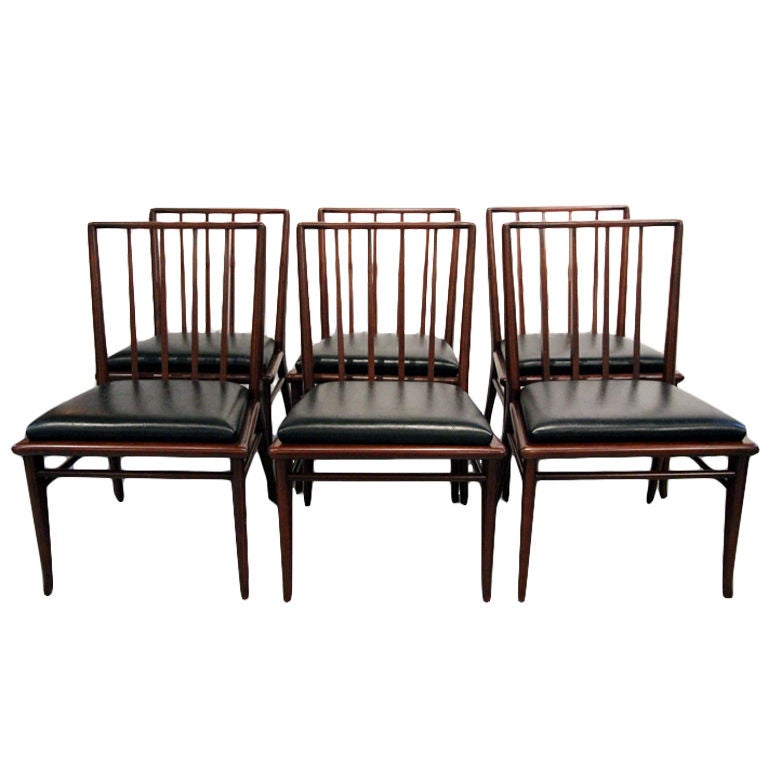 Set of Six walnut dining chairs T.H. Robsjohn-Gibbings Widdicomb For Sale