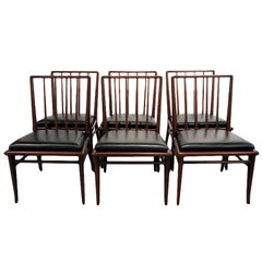 Vintage Set of Six walnut dining chairs T.H. Robsjohn-Gibbings Widdicomb