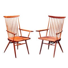 Pair Vintage Walnut and Hickory New Chairs George Nakashima