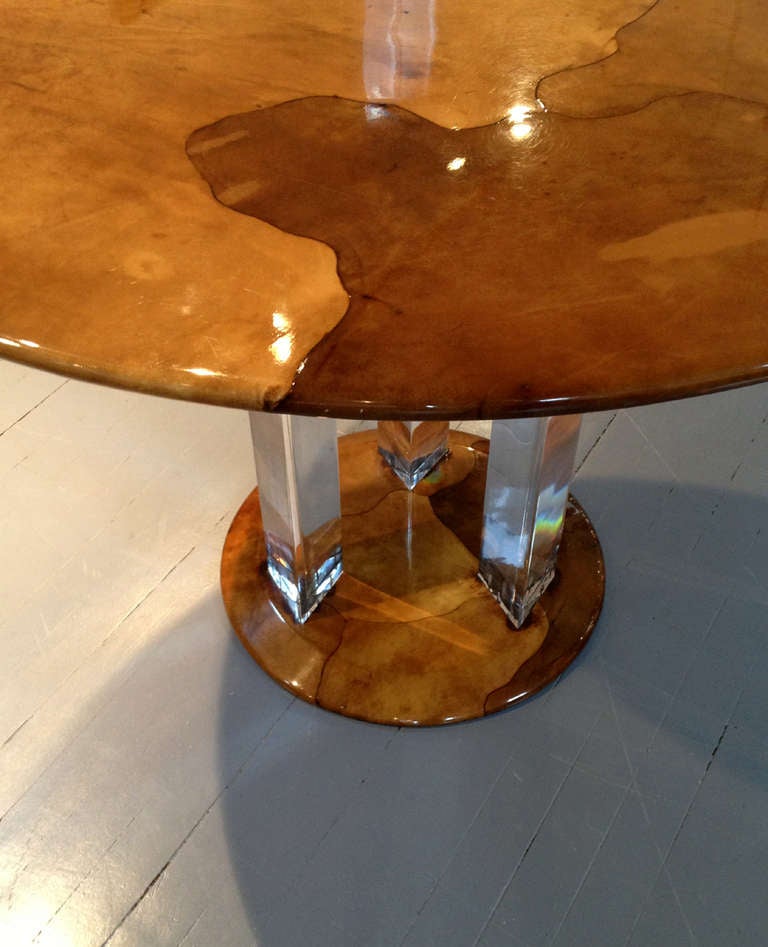 Goatskin Parchment Lucite Round Dining Center Table Karl Springer