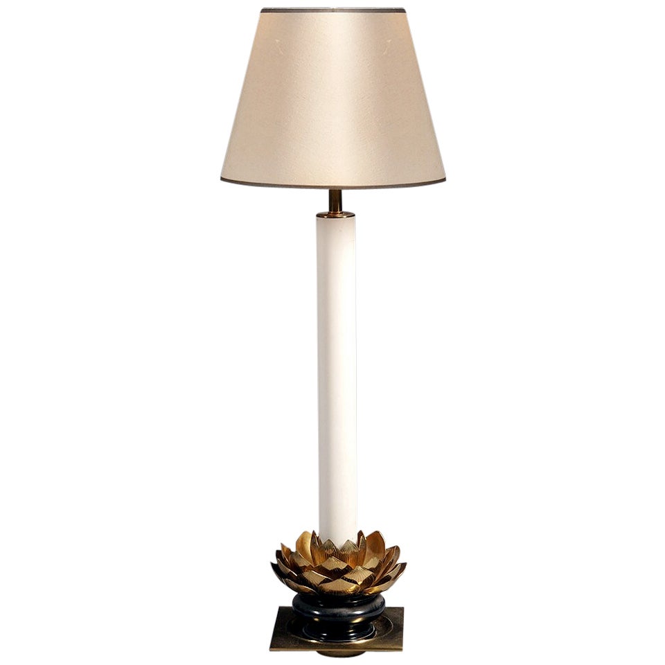 A bespoken Stiffel brass lamp with a lotus design base