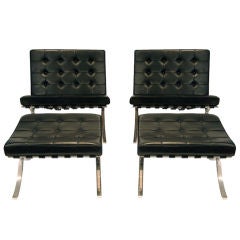 Pair Vintage Original Knoll Barcelona Lounge Chairs and Ottomans