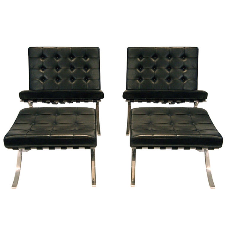 Pair Vintage Original Knoll Barcelona Lounge Chairs and Ottomans at 1stDibs
