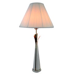 Mid Century Brass Table lamp with shade Excelsior Art Studios