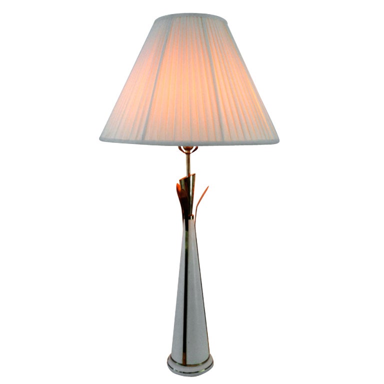 Mid Century Brass Table lamp with shade Excelsior Art Studios
