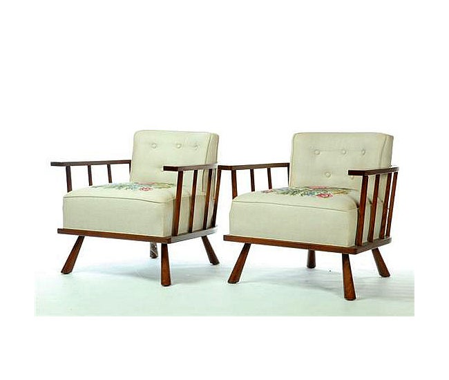Pair Walnut T. H.  Robsjohn-Gibbing Armchairs Widdicomb