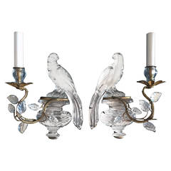 A Pair of French Crystal Rock sconces with shades by Maison Bagues