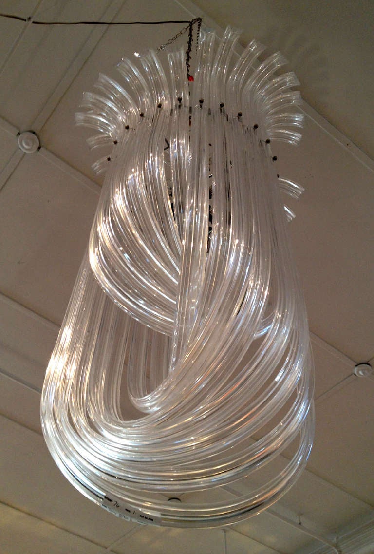 Large dramatic lucite chandelier Art Deco style 1