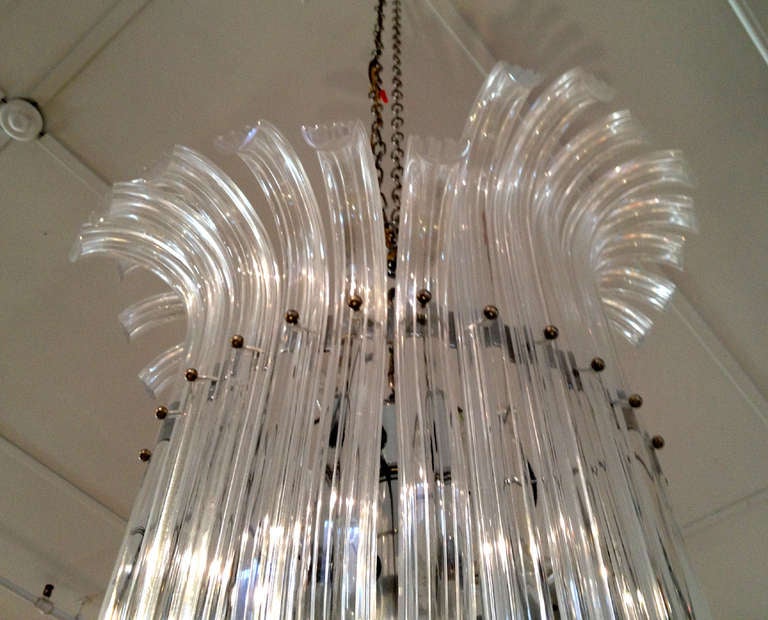 Chrome Large dramatic lucite chandelier Art Deco style