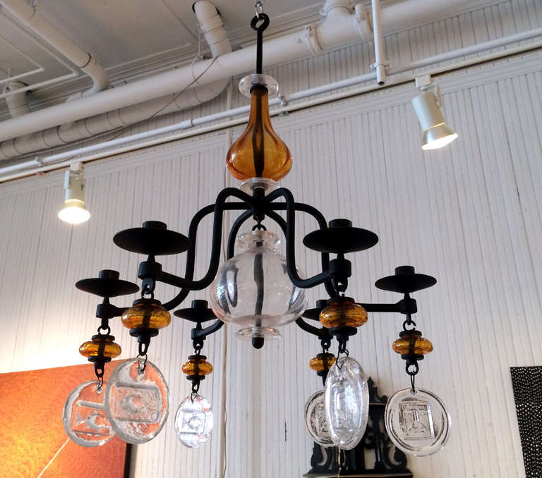 Swedish Hanging Candelabra Art Glass Chandelier Erik Hoglund at 1stDibs
