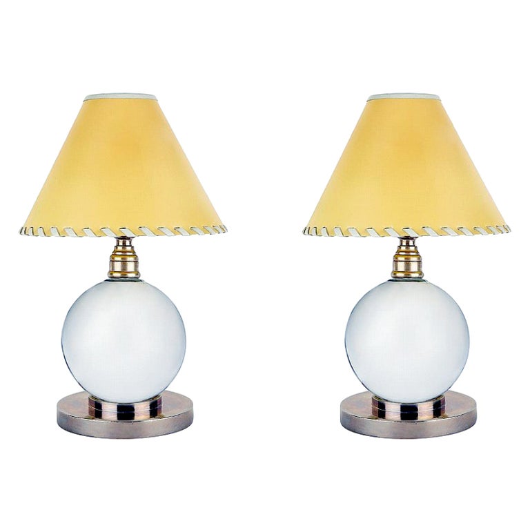 Pair of Baccarat crystal ball art deco table lamps Jacques Adnet