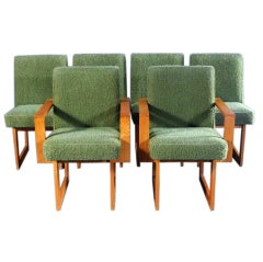 Set of Six unusual Oak Cubist dining chairs Vladimir Kagan