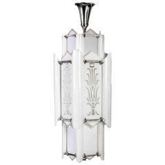 Large Art Deco etched galss tiered chandelier